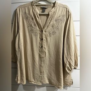 IB Diffusion Linen Blend Womens Top Size 2X Metalluc Embroidery